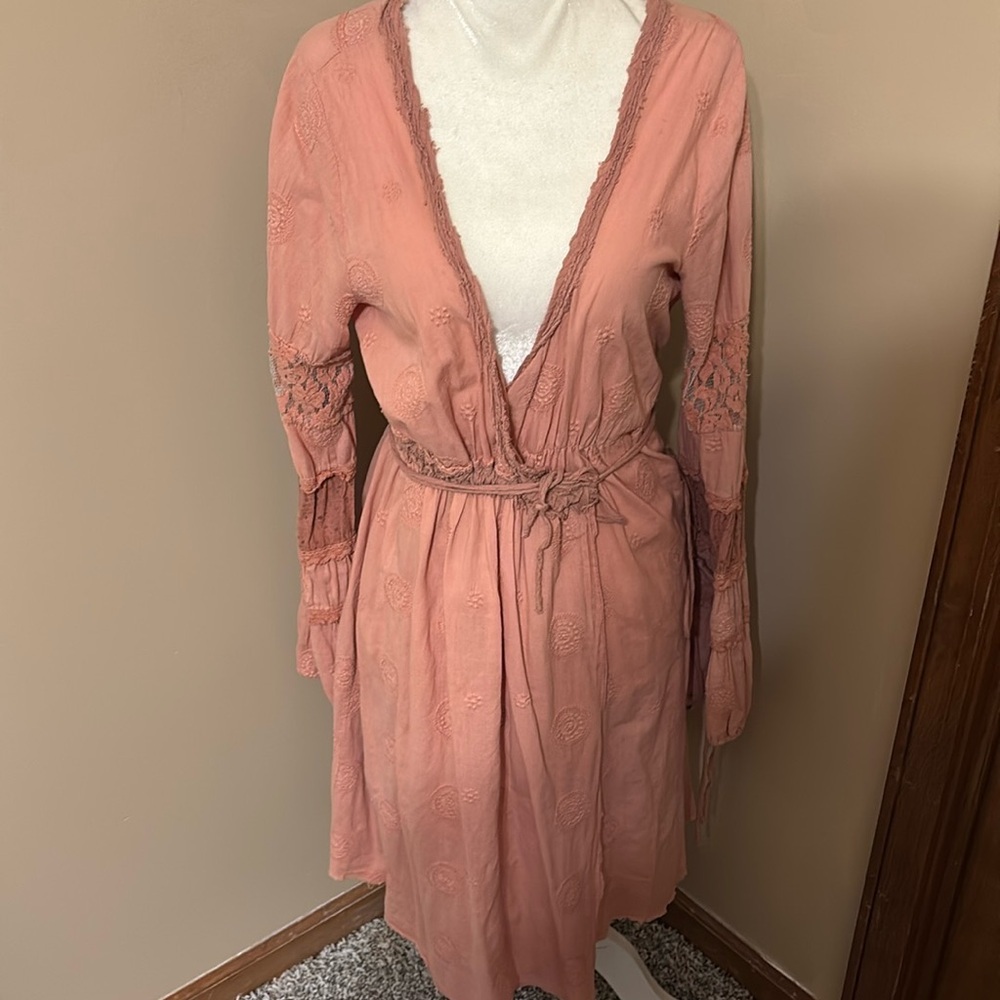 Free People Pink Long Sleeve Dress